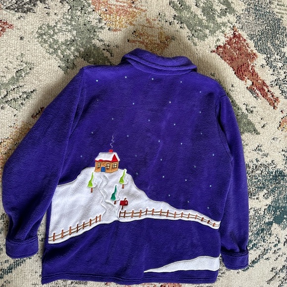 Quacker Factory Christmas Sweater Jacket XL Purple Cardigan Snowman Button Down - Picture 11 of 16